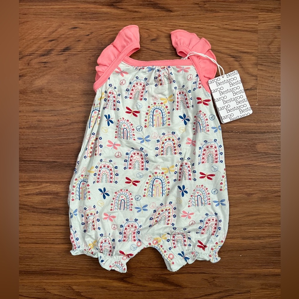 *NWT* Bestaroo Girls Short Sleeve Flutter Romper Rainbow Love Size 0/3M
